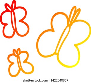 warm gradient line drawing of a cartoon butterflies