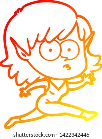 warm gradient line drawing of a cartoon elf girl running