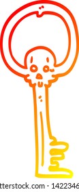warm gradient line drawing of a cartoon spooky skull key