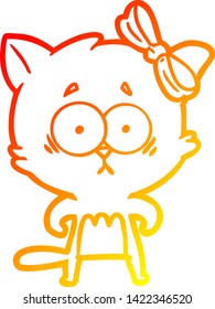 warm gradient line drawing of a cartoon cat