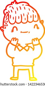 warm gradient line drawing of a cartoon friendly boy