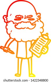 warm gradient line drawing of a cartoon man with beard frowning
