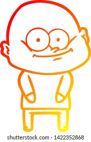 warm gradient line drawing of a cartoon bald man staring