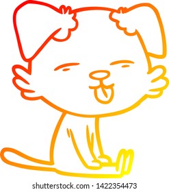 warm gradient line drawing of a cartoon dog sticking out tongue