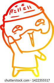 warm gradient line drawing of a cartoon happy bearded man