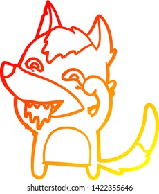 warme Farbverlauf-Linienzeichnung eines Cartoon-hungrigen Wolf