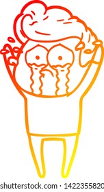 warm gradient line drawing of a cartoon crying man