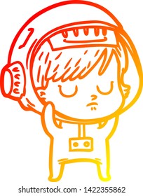 desenho de linha gradiente quente de uma astronauta de desenho animado mulher