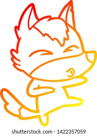 dibujo de línea de degradado cálido de un lobo de dibujos animados silbando