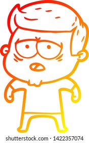 warm gradient line drawing of a cartoon tired man