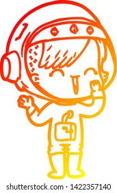 warm gradient line drawing of a cartoon laughing astronaut girl 
