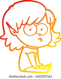 warm gradient line drawing of a cartoon elf girl staring