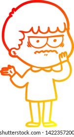 warm gradient line drawing of a cartoon angry man