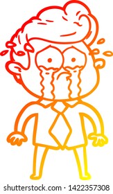 warm gradient line drawing of a cartoon crying man