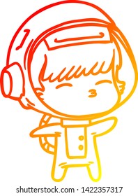 warm gradient line drawing of a cartoon curious astronaut