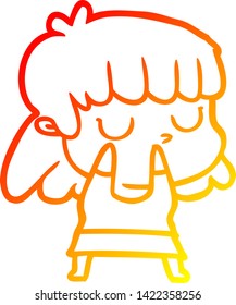 warm gradient line drawing of a cartoon indifferent woman