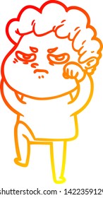 warm gradient line drawing of a cartoon angry man