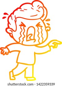 warm gradient line drawing of a cartoon crying man