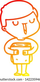warm gradient line drawing of a cartoon happy boy talking about his book