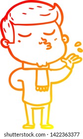 warm gradient line drawing of a cartoon model guy pouting