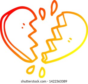 warm gradient line drawing of a cartoon broken heart