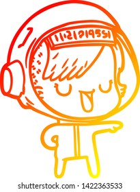warm gradient line drawing of a cartoon astronaut woman