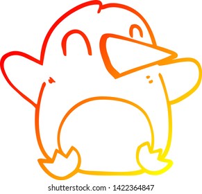 dibujo de línea de gradiente cálido de una caricatura navideña pingüino