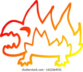 warm gradient line drawing of a cartoon fire demon