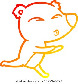 warm gradient line drawing of a cartoon running bear