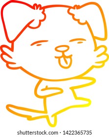 warm gradient line drawing of a cartoon dog dancing