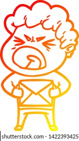 dibujo de línea de gradiente cálido de un hombre furioso de caricatura