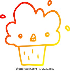 warme Farbverlauf-Linie Zeichnung eines Cartoon Cupcake