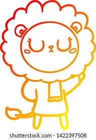 dibujo de línea de gradiente cálido de un león de dibujos animados