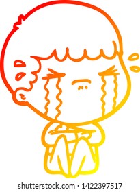 warm gradient line drawing of a cartoon man crying