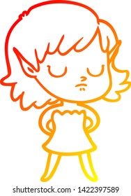 warm gradient line drawing of a cartoon elf girl