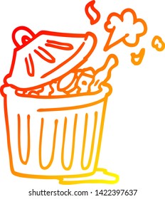 dibujo de línea de degradado cálido de un cubo de desechos de dibujos animados
