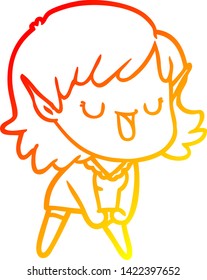warm gradient line drawing of a cartoon elf girl