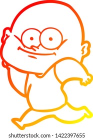 warm gradient line drawing of a cartoon bald man staring