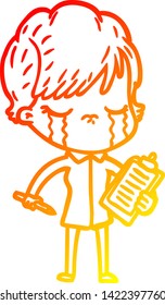 warm gradient line drawing of a cartoon woman crying