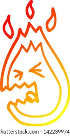 dibujo de línea de gradiente cálido de una caricatura gritando llama