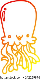warm gradient line drawing of a cartoon octopus
