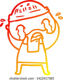 warm gradient line drawing of a cartoon bearded man crying