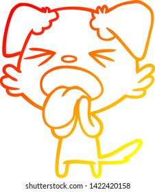 dibujo de línea de gradiente cálido de un perro asqueado con dibujos animados