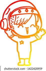 warm gradient line drawing of a cartoon laughing astronaut girl 