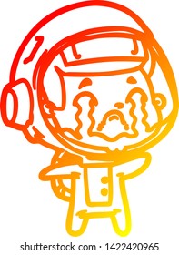 warme Farbverlauf-Linie Zeichnung eines Cartoon weinenden Astronauten