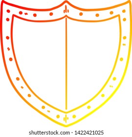 dibujo de línea de degradado cálido de un escudo de dibujos animados