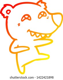 warm gradient line drawing of a cartoon bear showing teeth while dancing