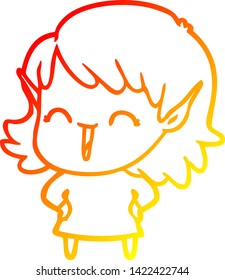 desenho de linha gradiente quente de uma menina elfo do desenho animado