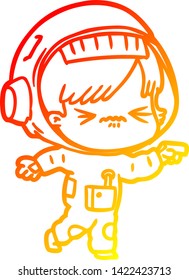 warm gradient line drawing of a cartoon astronaut woman