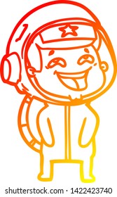 warm gradient line drawing of a cartoon laughing astronaut